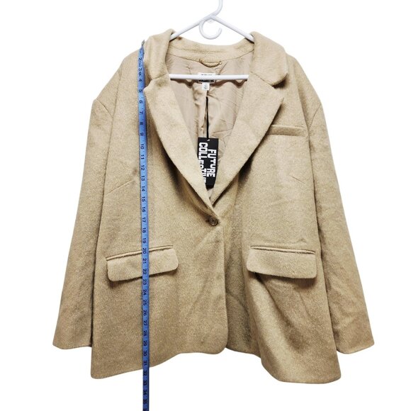 Future Collective Womens Beige Wool Blend Blazer Jacket Size 2X  Pockets  Lining - Picture 6 of 7